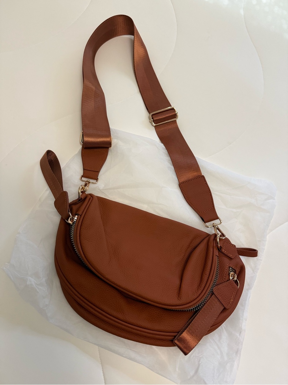 Emmafy Women’s Crescent Crossbody Leather Bag in Cognac Brown